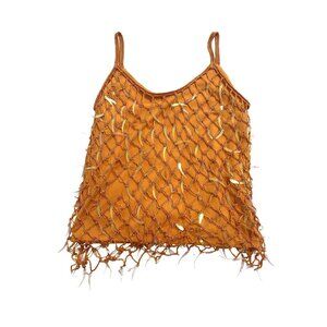 Vintage Y2K Eitie Fishnet Sequin Tank Top in Orange